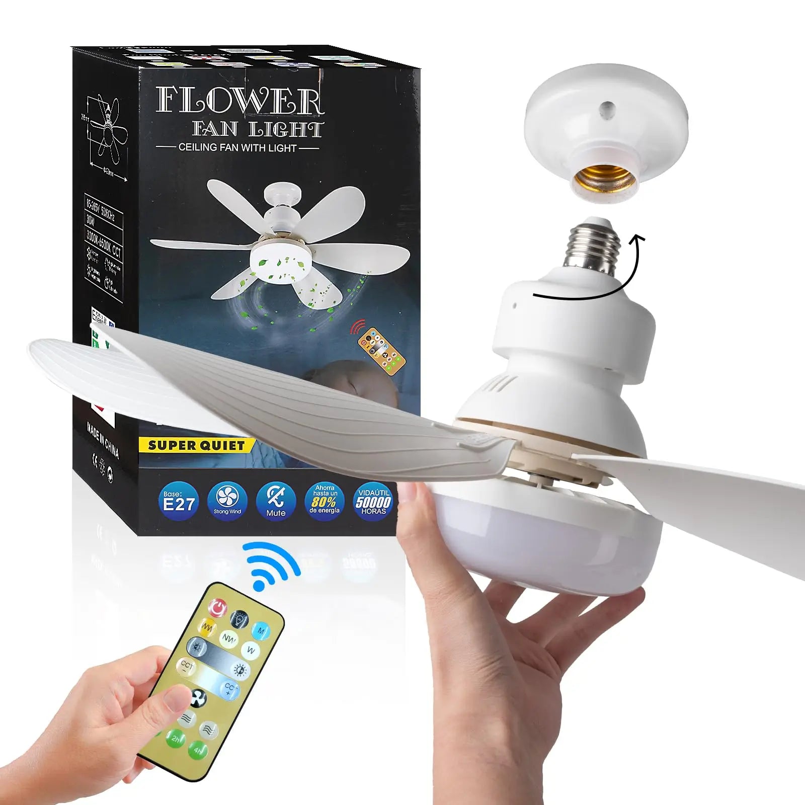 LED 40W Ceiling Fan Light E27 With Remote Control for Dimming, Suitable for Living Room, Study, Household use, 85-265V - Top Notch Mart