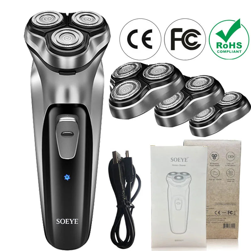 Men's Electric Shaver For Men Shaving Machine SOEYE Beard Trimmer 3D Floating Blade Washable USB Recharge Hair Cutting Machine [HAI] - Top Notch Mart