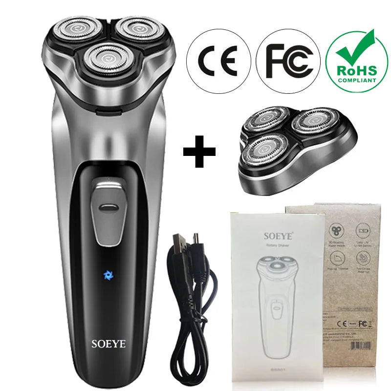 Men's Electric Shaver For Men Shaving Machine SOEYE Beard Trimmer 3D Floating Blade Washable USB Recharge Hair Cutting Machine [HAI] - Top Notch Mart