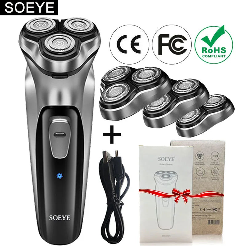 Men's Electric Shaver For Men Shaving Machine SOEYE Beard Trimmer 3D Floating Blade Washable USB Recharge Hair Cutting Machine [HAI] - Top Notch Mart