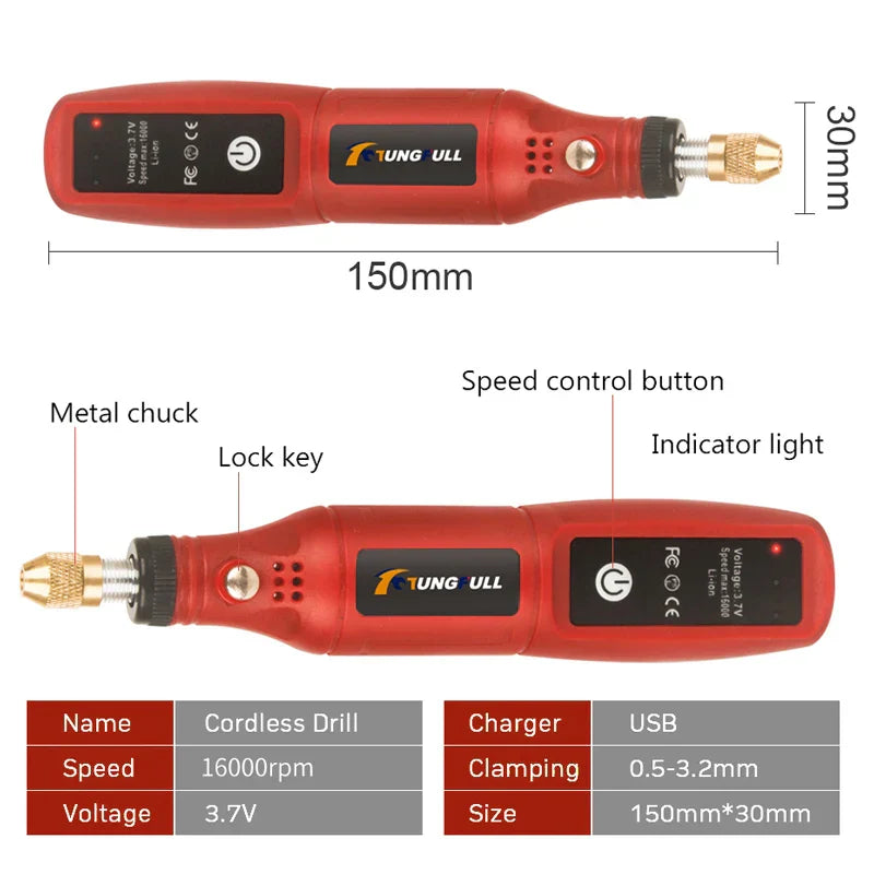 USB Cordless Mini Drill Rotary Tool Woodworking Engraving Pen Dremel Tools Wireless Electric Drill For Jewelry Metal Glass - Top Notch Mart