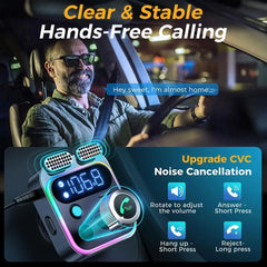 Bluetooth FM Transmitter with Dual Mics, Handsfree Calling, and Fast Charging - Top Notch Mart