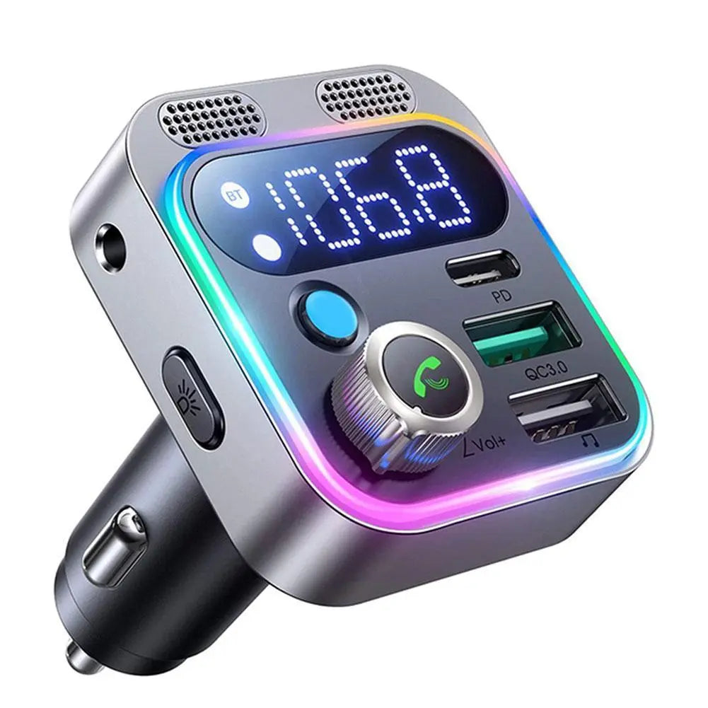 Bluetooth FM Transmitter with Dual Mics, Handsfree Calling, and Fast Charging - Top Notch Mart