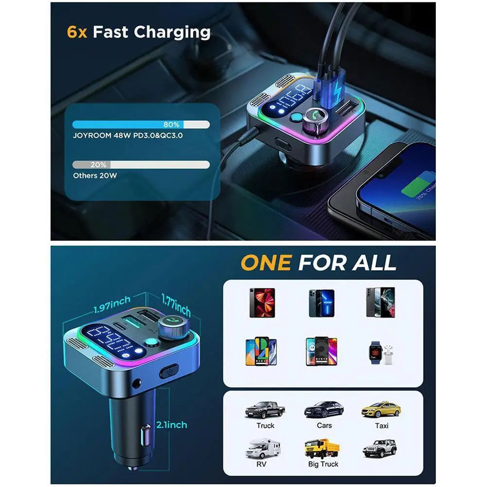 Bluetooth FM Transmitter with Dual Mics, Handsfree Calling, and Fast Charging - Top Notch Mart