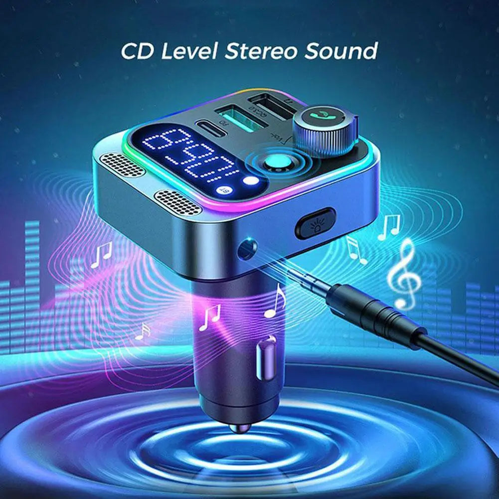 Bluetooth FM Transmitter with Dual Mics, Handsfree Calling, and Fast Charging - Top Notch Mart