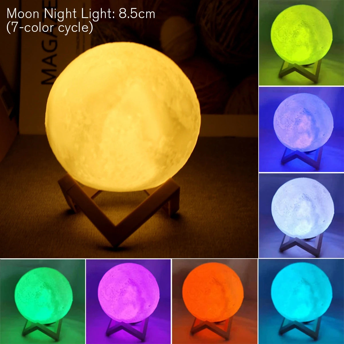 8cm Moon Lamp LED Night Light Battery Powered With Stand Starry Lamp Bedroom Decor Night Lights Kids Gift Moon Lamp - Top Notch Mart