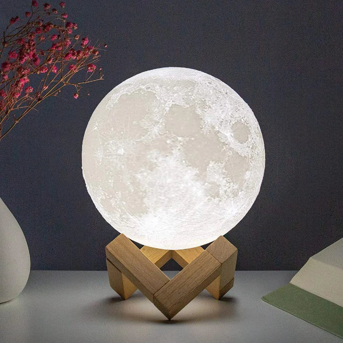 8cm Moon Lamp LED Night Light Battery Powered With Stand Starry Lamp Bedroom Decor Night Lights Kids Gift Moon Lamp - Top Notch Mart