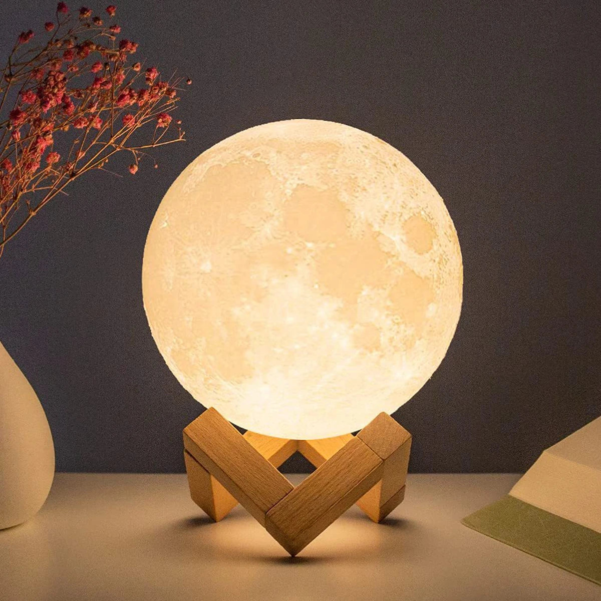 8cm Moon Lamp LED Night Light Battery Powered With Stand Starry Lamp Bedroom Decor Night Lights Kids Gift Moon Lamp - Top Notch Mart