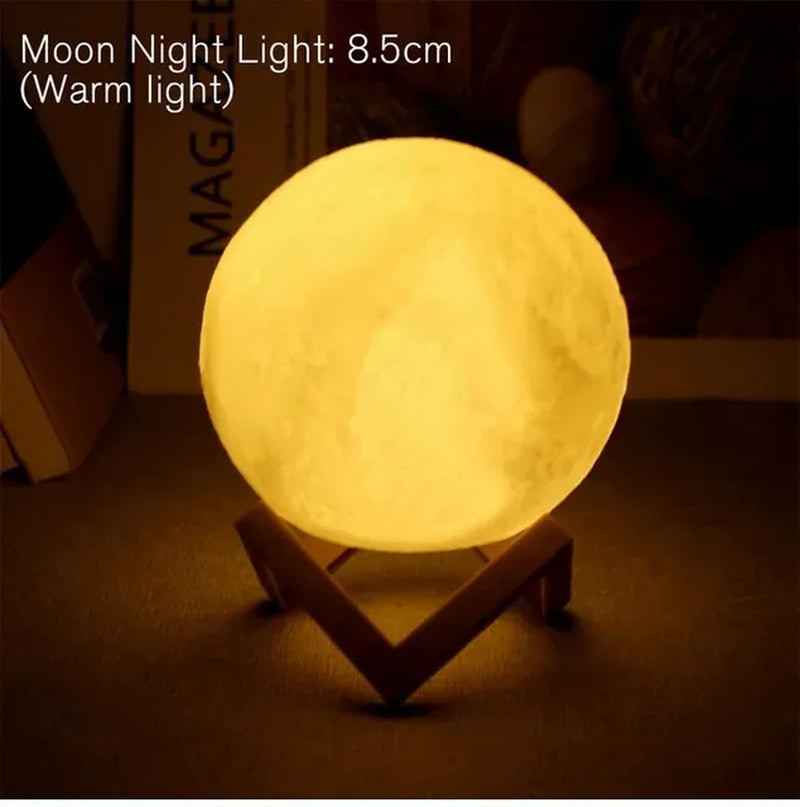 8cm Moon Lamp LED Night Light Battery Powered With Stand Starry Lamp Bedroom Decor Night Lights Kids Gift Moon Lamp - Top Notch Mart