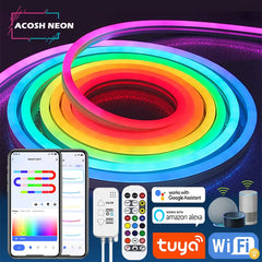 TUYA Neon LED Strip Lights 12-24V 84LEDs/M Silicone Neon Rope Light with Music Sync RGBIC Dreamcolor Chasing Strip Tape for Room - Top Notch Mart