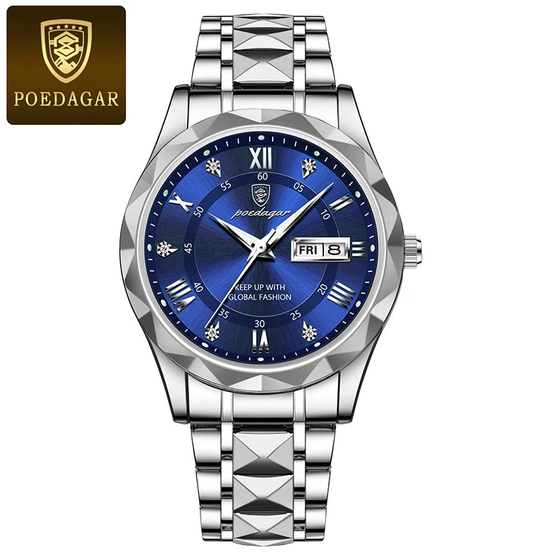 POEDAGAR Luxury Men Quartz Watch Waterproof Luminous Wristwatch Stainless Steel Men's Watches Male Clock Sports - Top Notch Mart