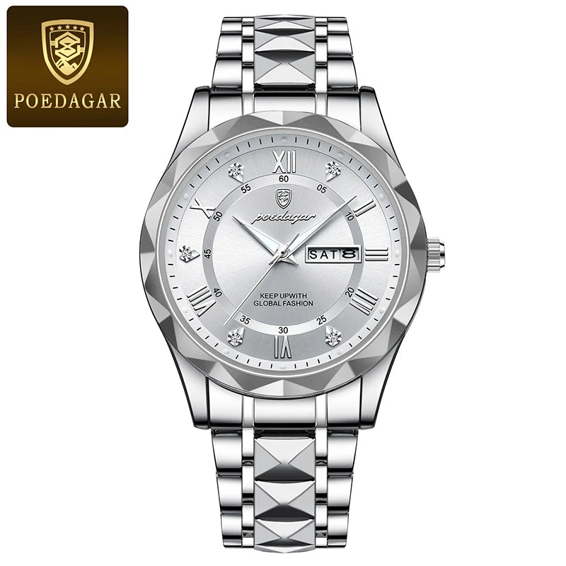 POEDAGAR Luxury Men Quartz Watch Waterproof Luminous Wristwatch Stainless Steel Men's Watches Male Clock Sports - Top Notch Mart