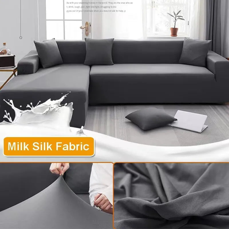 Sofa Cover Set Solid Color 1/2/3/4 Seat Stretch Milk Silk Fabric Couch Covers - Top Notch Mart