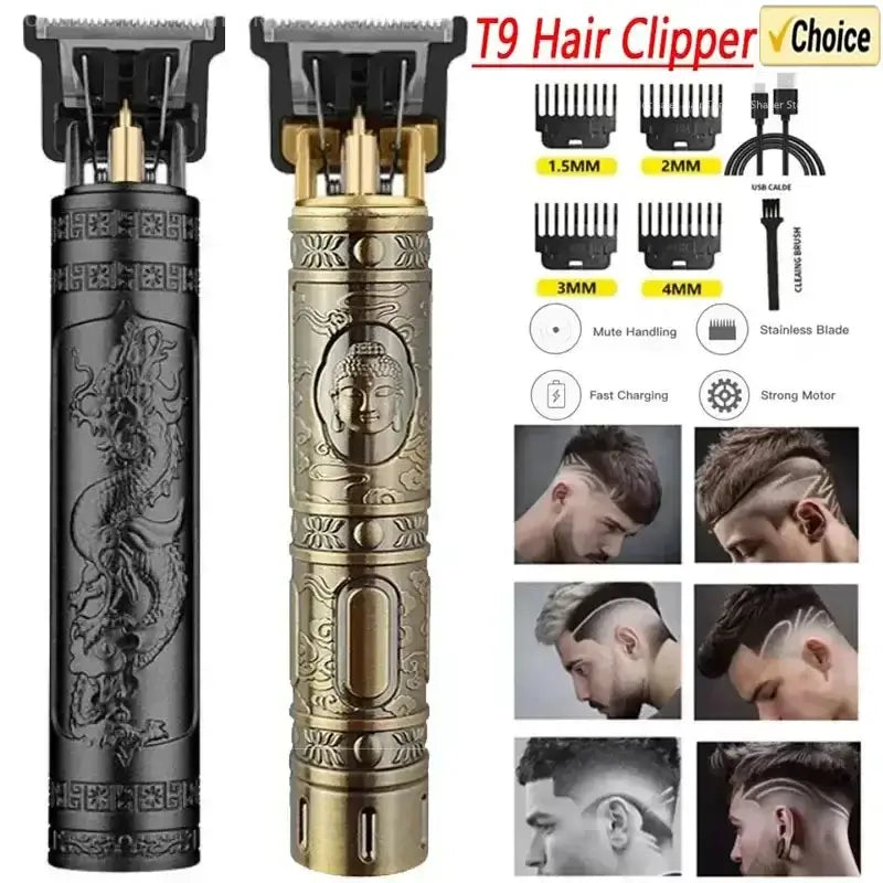 2024 New Vintage T9 Hair Cutting Machine Men's Electric Shaver Rechargeable Hair Trimmer Beard Clipper Barber Hair Cut Hot Sale - Top Notch Mart