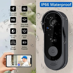 Doorbell Camera Wireless Wifi Video Doorbell IP65 Waterproof, Battery Powered,2-Way Audio, Smart Ir, Cloud Storage - Top Notch Mart