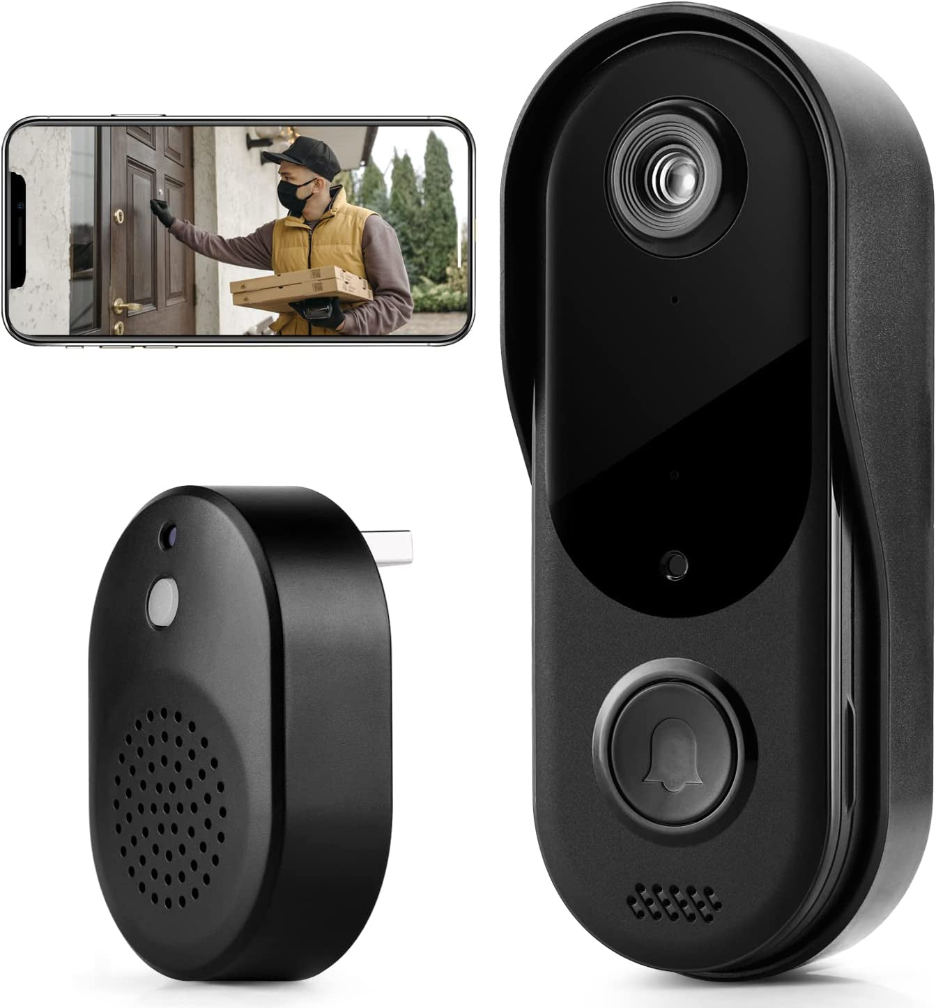 Doorbell Camera Wireless Wifi Video Doorbell IP65 Waterproof, Battery Powered,2-Way Audio, Smart Ir, Cloud Storage - Top Notch Mart