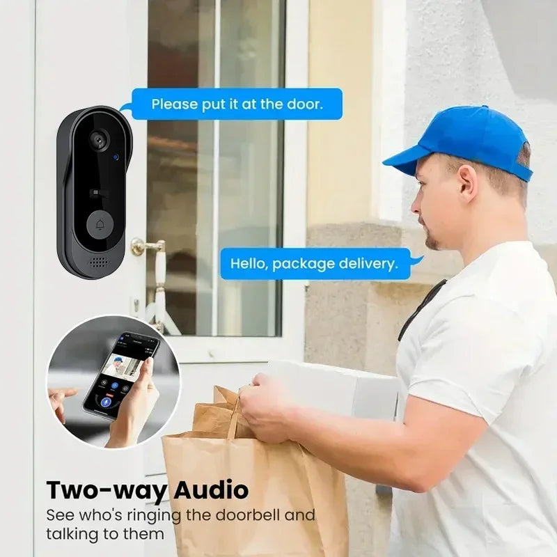 Doorbell Camera Wireless Wifi Video Doorbell IP65 Waterproof, Battery Powered,2-Way Audio, Smart Ir, Cloud Storage - Top Notch Mart