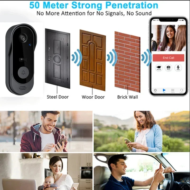 Doorbell Camera Wireless Wifi Video Doorbell IP65 Waterproof, Battery Powered,2-Way Audio, Smart Ir, Cloud Storage - Top Notch Mart